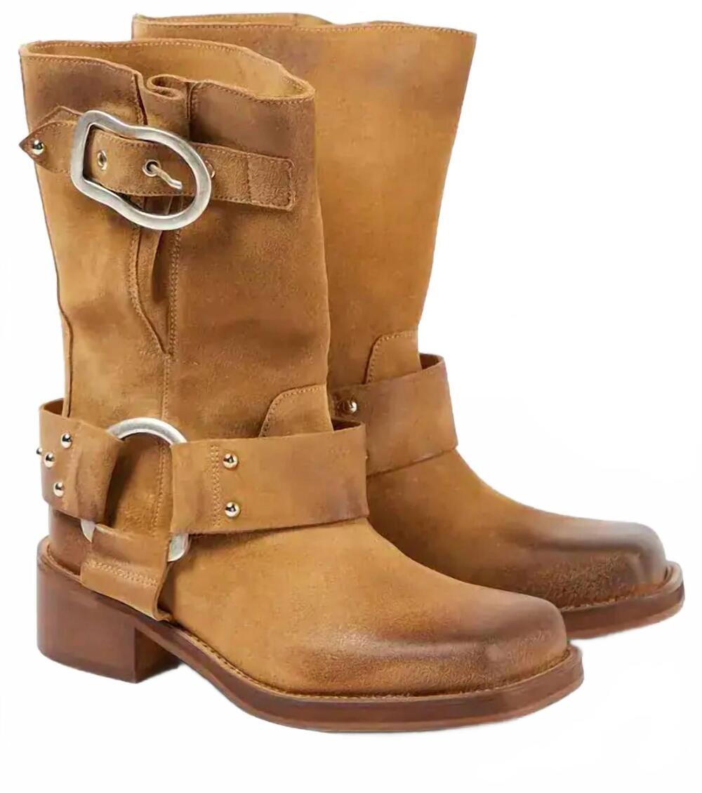 NEW DOROTHEE SCHUMACHER women's waxed statement short biker boot in camel
